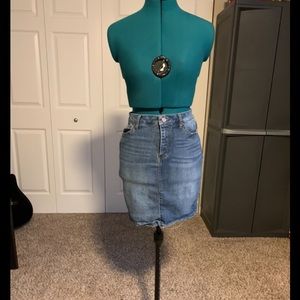 Distressed Denim Pencil Skirt